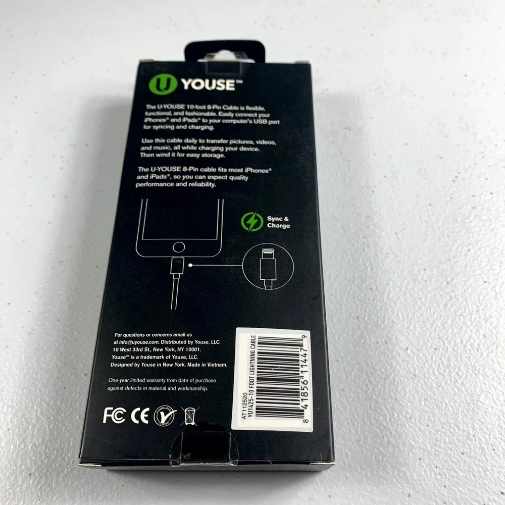 Youse 10ft Premium 8‑Pin USB‎ Charging Cable for iPhone & iPad White
